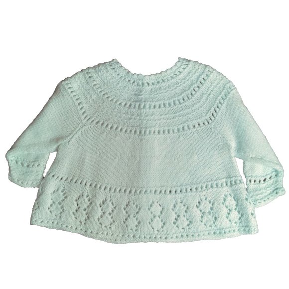Seafoam Green Hand Knit Baby Cardigan Sweater - Picture 2 of 6